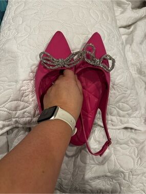 Women’s Pink Slingback Pointed Flats with Crystal Bow